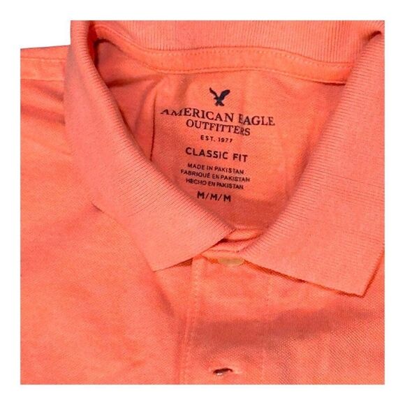 American Eagle Outfitters Classic Fit Polo Shirt Coral M Embroidered Large Logo - Picture 3 of 5